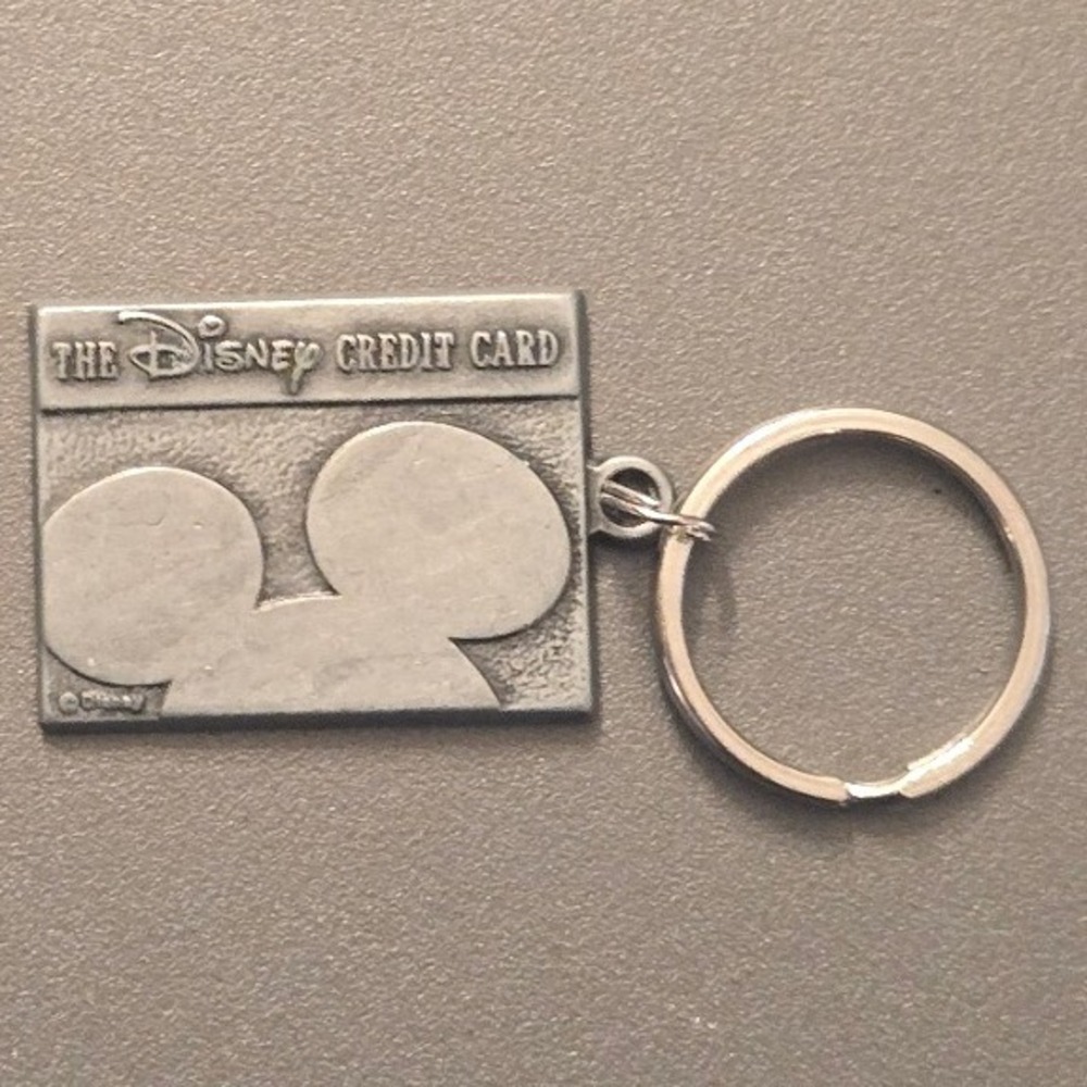 Vintage The Disney Credit Card Metal Pewter Key Ring Mickey Ears Promo